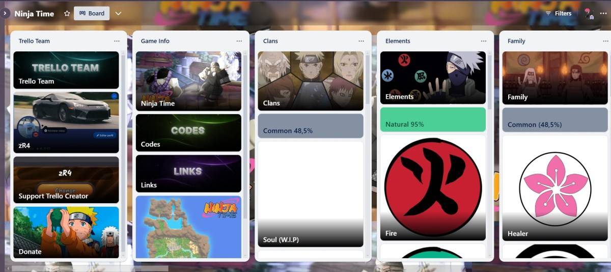 Preview of the Ninja Time Trello board