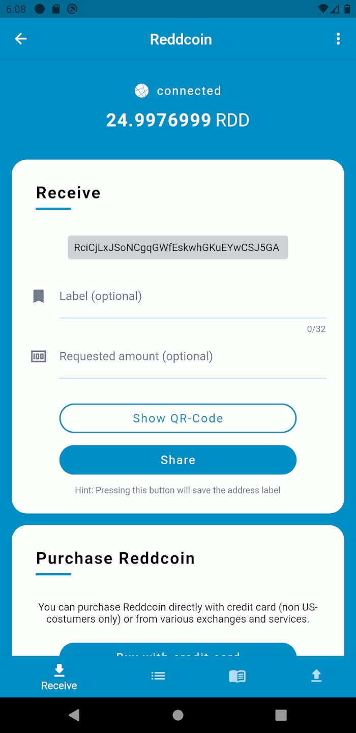 Reddcoin Mobile Wallet Captura de tela 2