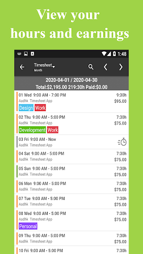 Timesheet – Work Hours Tracker স্ক্রিনশট 2