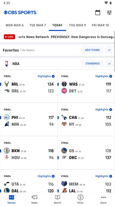 CBS Sports App: Scores & News スクリーンショット 1