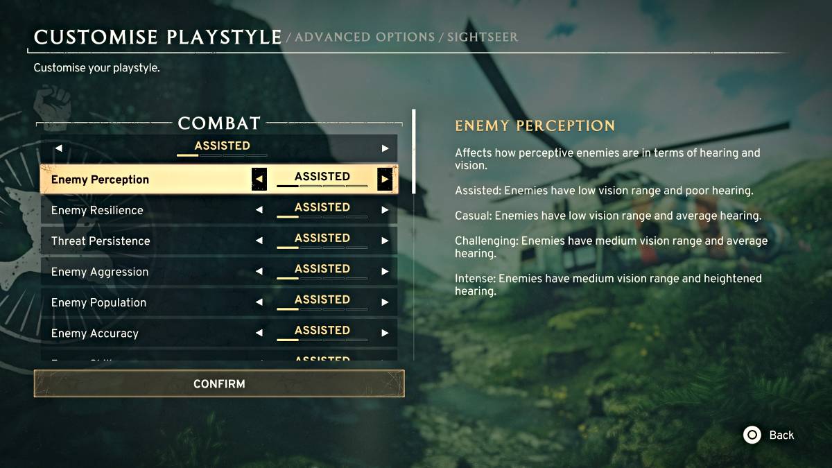 Playstyle customization menu in Atomfall
