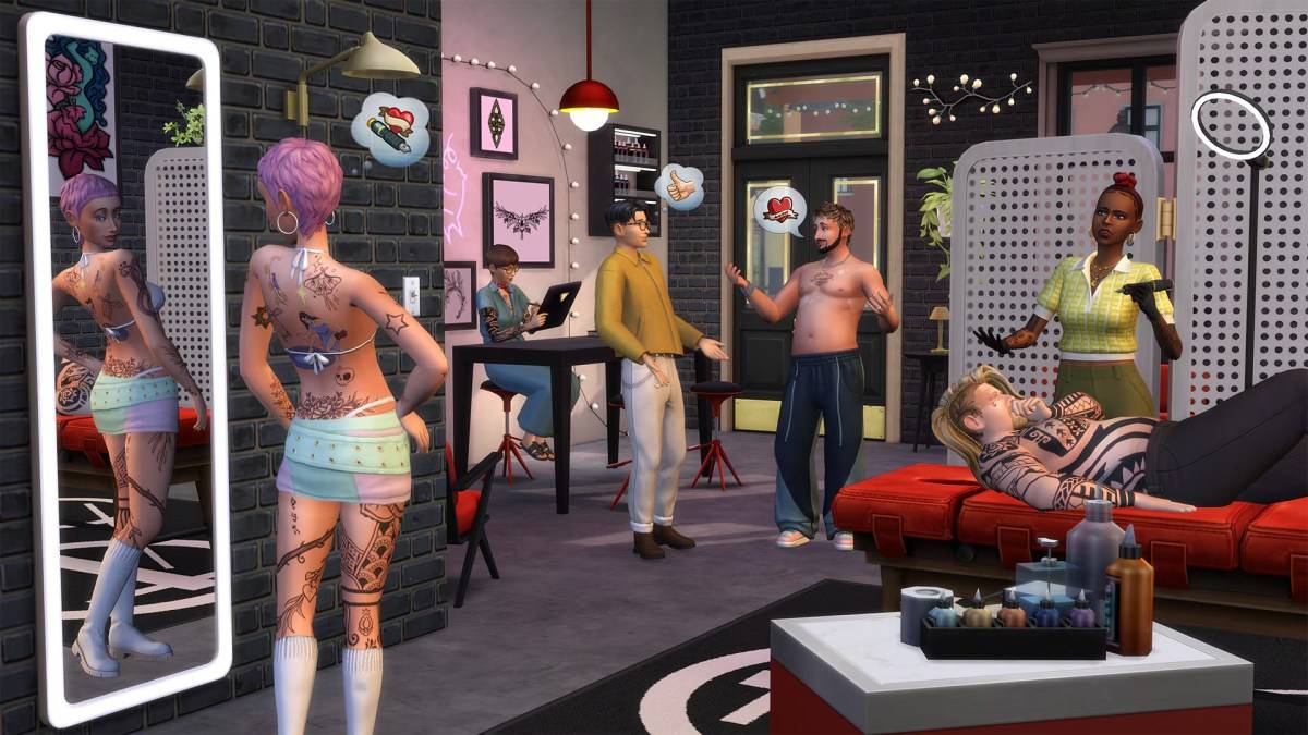 Тату -магазин в Sims 4 как часть статьи о бизнесах и хобби.