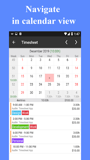 Timesheet – Work Hours Tracker Schermafbeelding 1