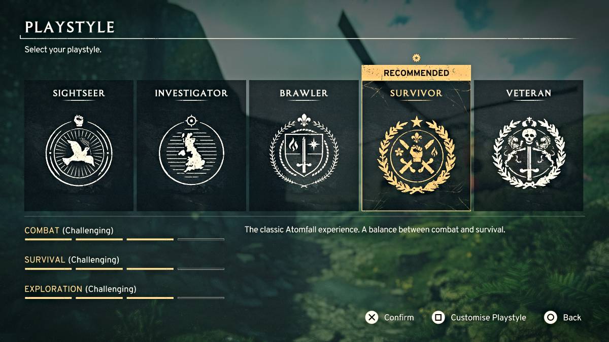 Playstyle menu in Atomfall