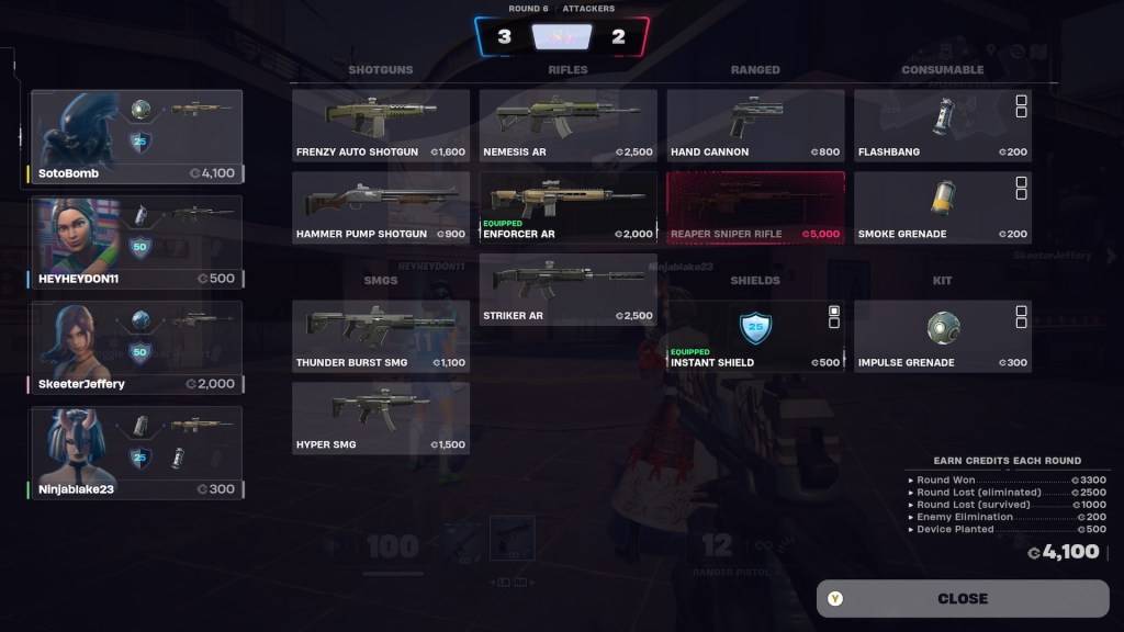 The *Fortnite Ballistic* buy screen, highlighting optimal loadout choices.