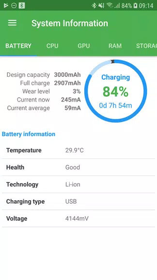 Schermata Battery Wear Level: Measuring 0