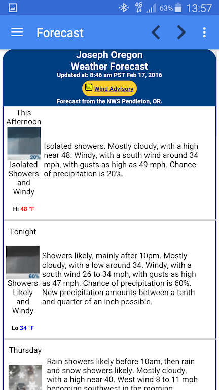 Schermata Joseph Oregon Weather 1