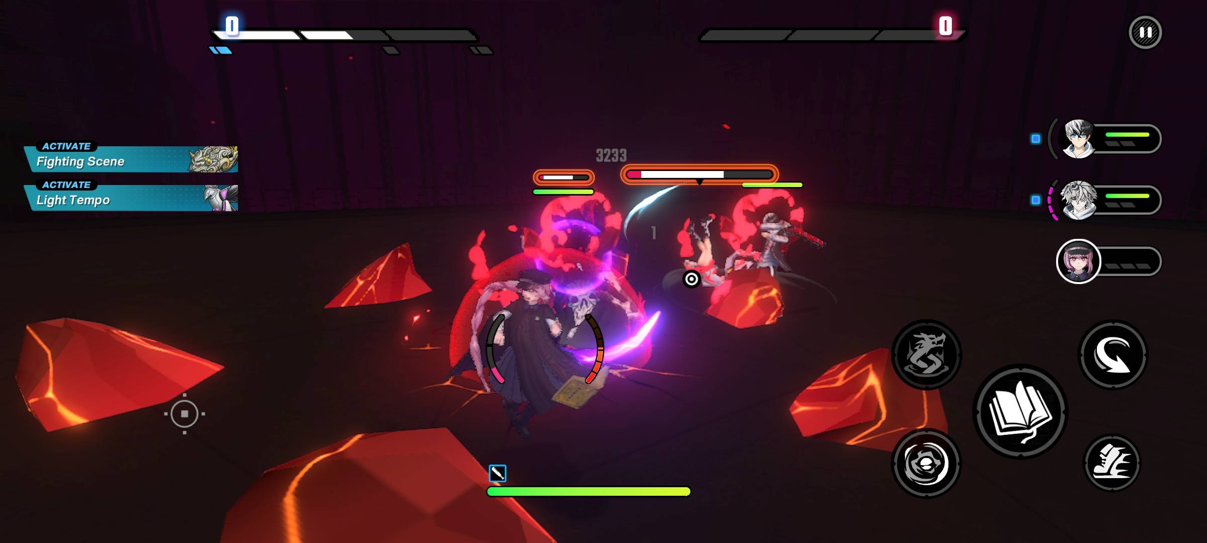 TRIBE NINE Tension System visual guide showing combat interface and meter stages