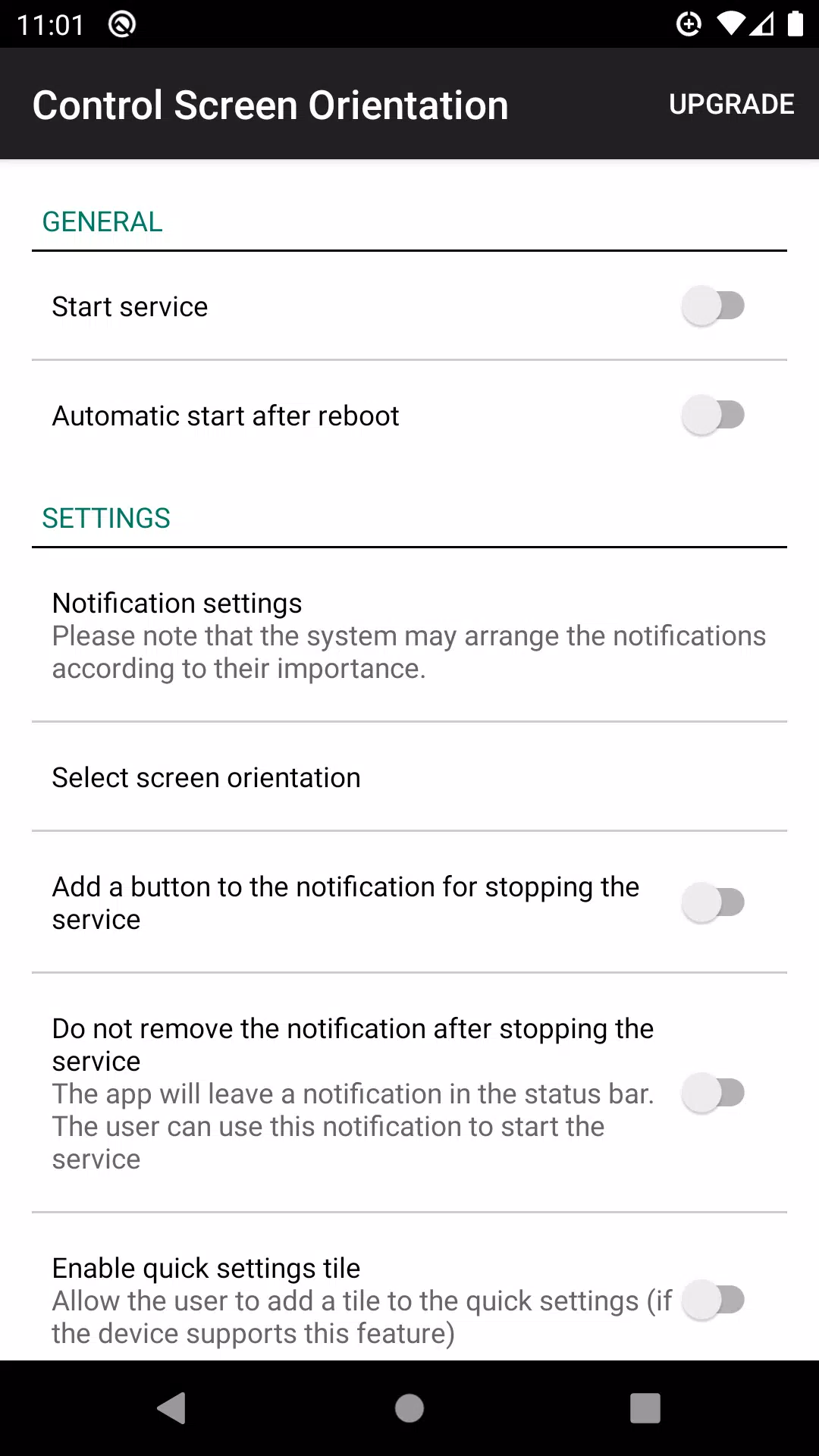 Schermata control screen rotation 0