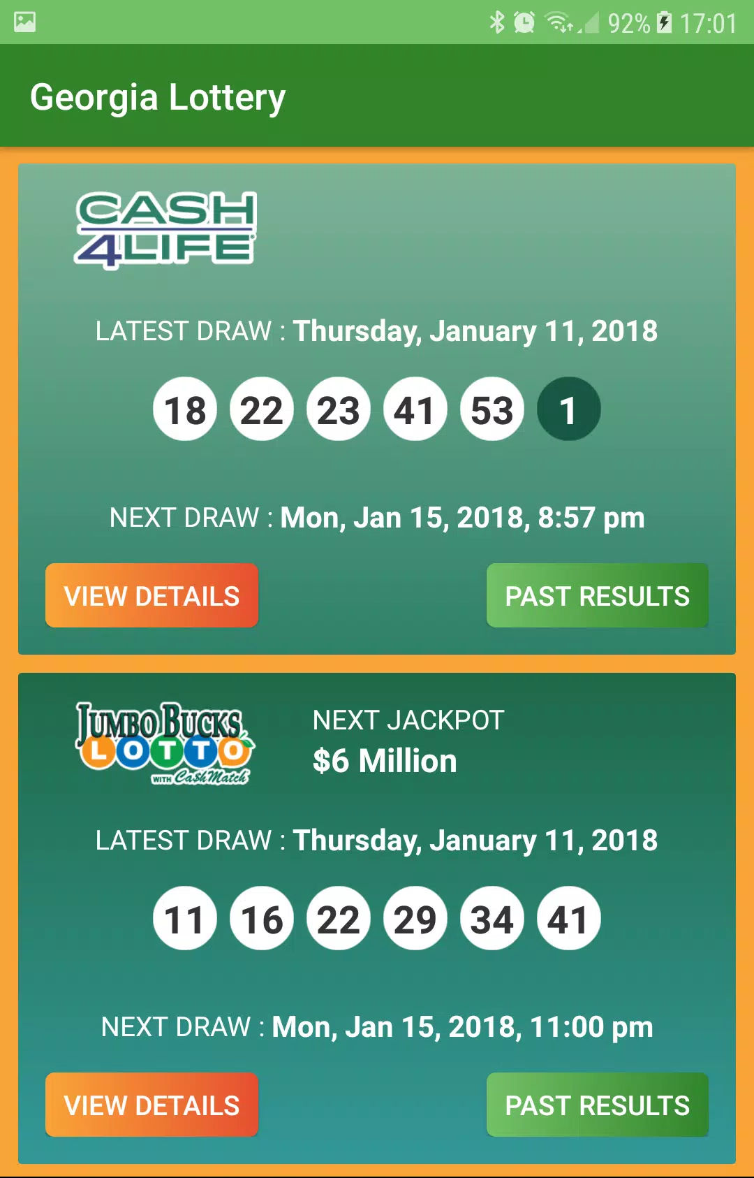 Georgia Lottery Results ภาพหน้าจอ 1